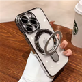 Case de Luxo magsafe com suporte case para iphone com anel magnético suporte capa de acrílico transparente