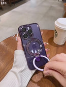 Case de Luxo magsafe com suporte case para iphone com anel magnético suporte capa de acrílico transparente
